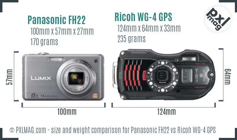 Panasonic FH22 vs Ricoh WG-4 GPS size comparison