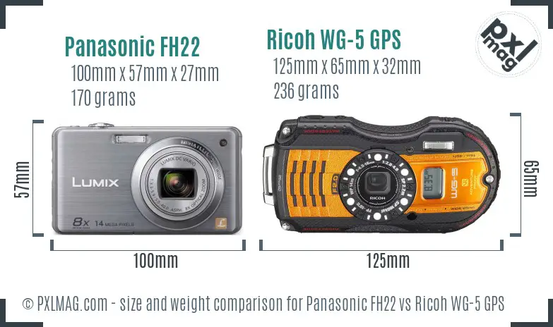 Panasonic FH22 vs Ricoh WG-5 GPS size comparison