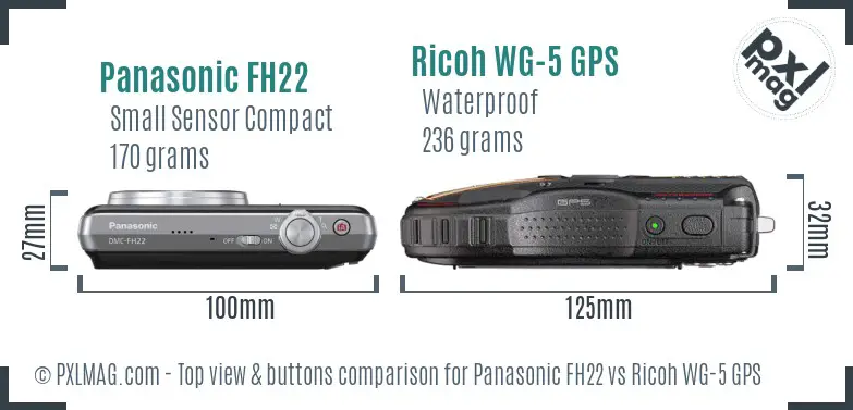 Panasonic FH22 vs Ricoh WG-5 GPS top view buttons comparison