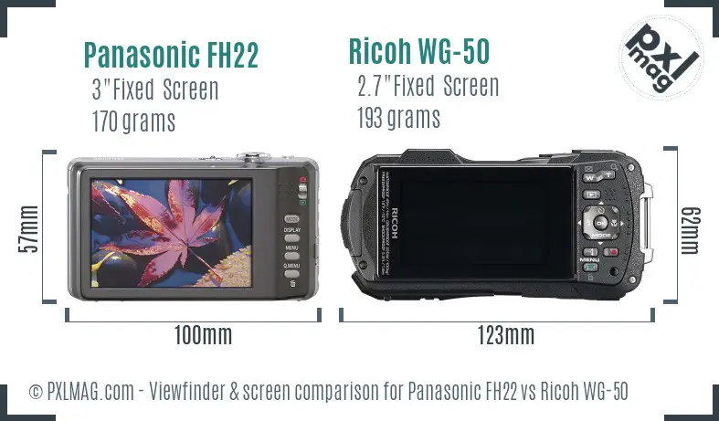 Panasonic FH22 vs Ricoh WG-50 Screen and Viewfinder comparison