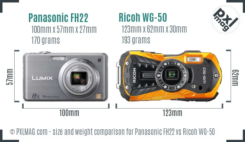 Panasonic FH22 vs Ricoh WG-50 size comparison