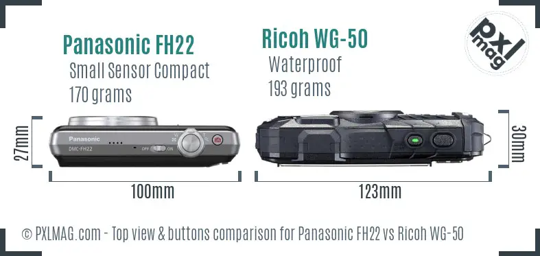 Panasonic FH22 vs Ricoh WG-50 top view buttons comparison