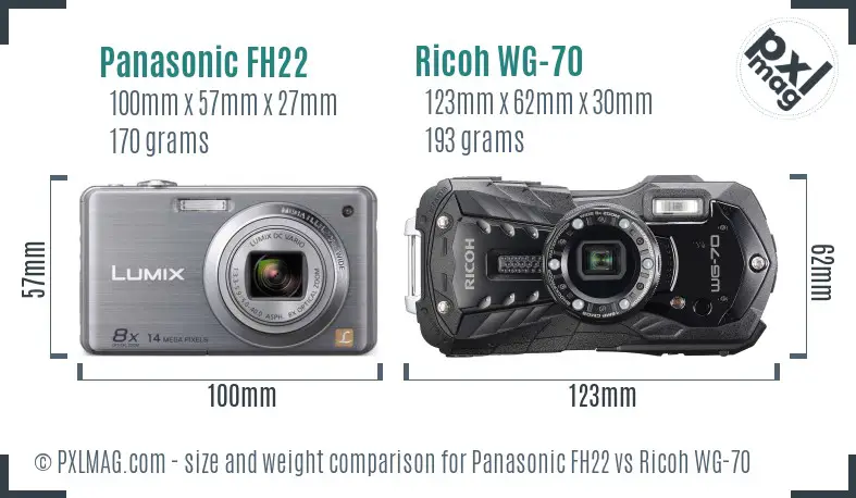 Panasonic FH22 vs Ricoh WG-70 size comparison