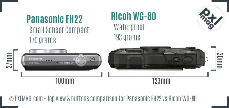 Panasonic FH22 vs Ricoh WG-80 top view buttons comparison Panasonic FH22 vs Ricoh WG-80 top view buttons comparison