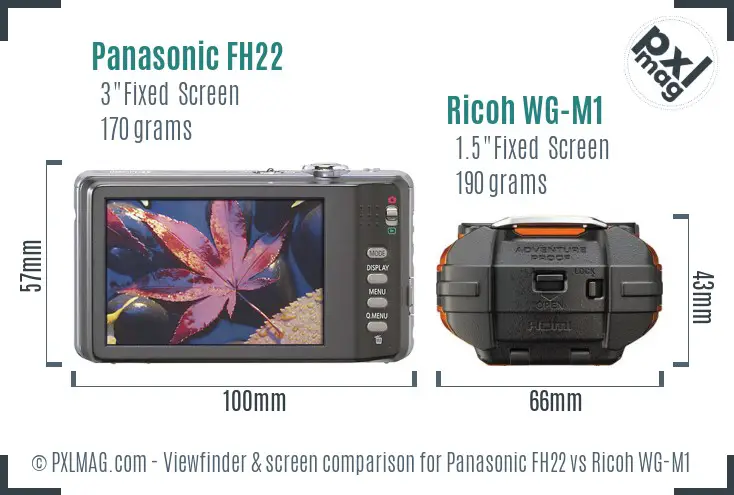 Panasonic FH22 vs Ricoh WG-M1 Screen and Viewfinder comparison