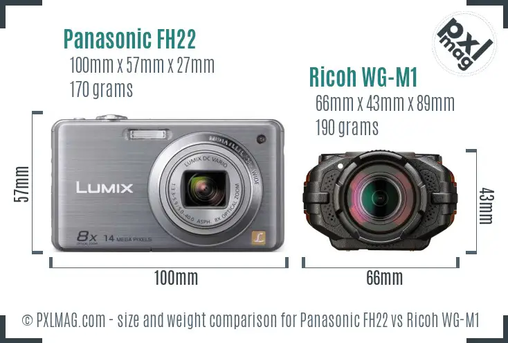 Panasonic FH22 vs Ricoh WG-M1 size comparison