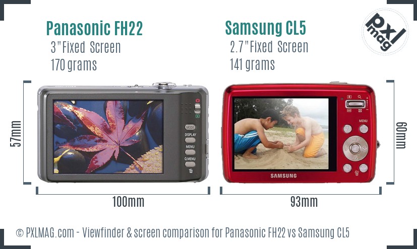 Panasonic FH22 vs Samsung CL5 Screen and Viewfinder comparison