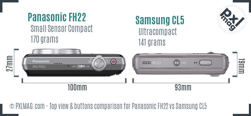 Panasonic FH22 vs Samsung CL5 top view buttons comparison