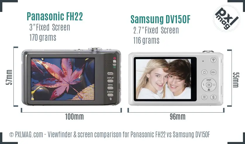 Panasonic FH22 vs Samsung DV150F Screen and Viewfinder comparison