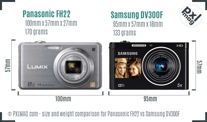 Panasonic FH22 vs Samsung DV300F size comparison