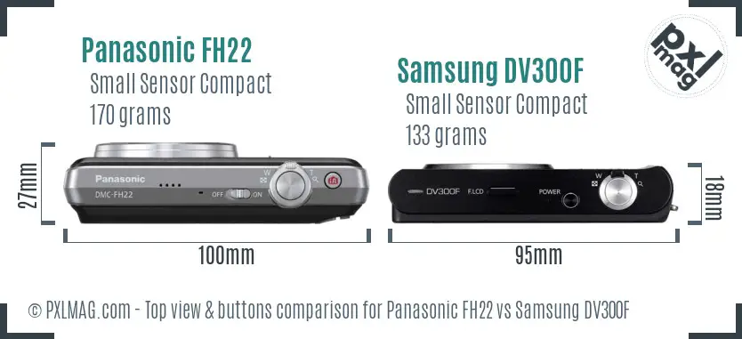 Panasonic FH22 vs Samsung DV300F top view buttons comparison