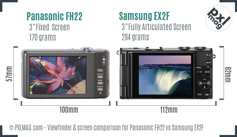 Panasonic FH22 vs Samsung EX2F Screen and Viewfinder comparison