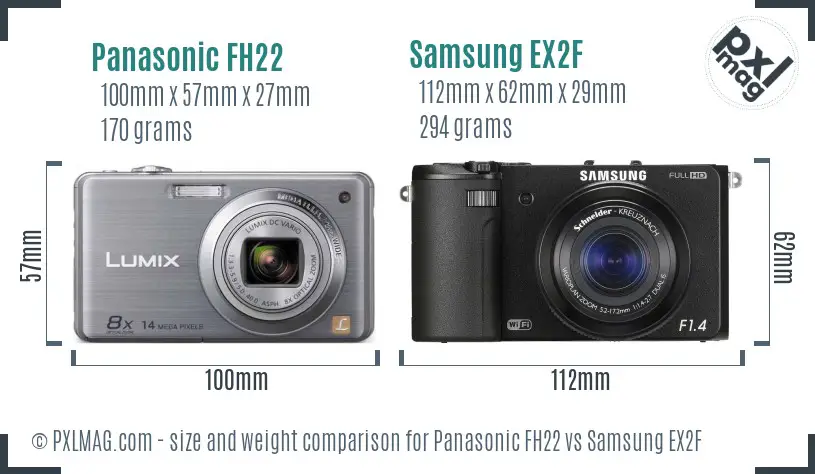 Panasonic FH22 vs Samsung EX2F size comparison