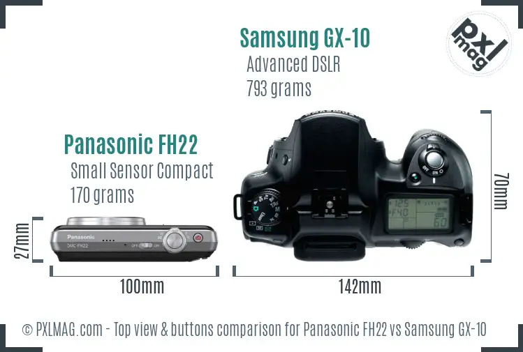 Panasonic FH22 vs Samsung GX-10 top view buttons comparison