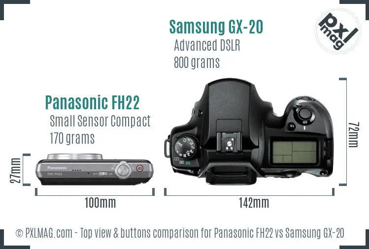 Panasonic FH22 vs Samsung GX-20 top view buttons comparison Panasonic FH22 vs Samsung GX-20 top view buttons comparison