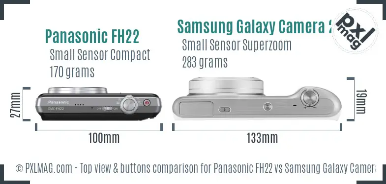 Panasonic FH22 vs Samsung Galaxy Camera 2 top view buttons comparison