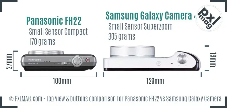 Panasonic FH22 vs Samsung Galaxy Camera 4G top view buttons comparison Panasonic FH22 vs Samsung Galaxy Camera 4G top view buttons comparison
