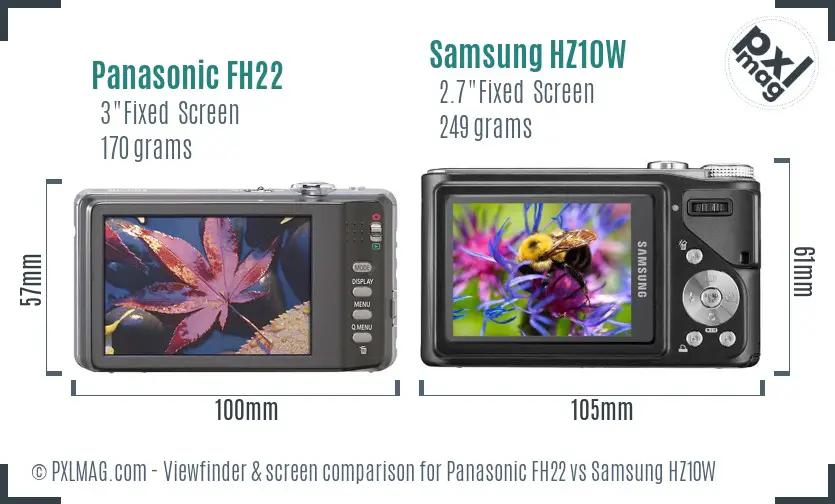 Panasonic FH22 vs Samsung HZ10W Screen and Viewfinder comparison Panasonic FH22 vs Samsung HZ10W Screen and Viewfinder comparison