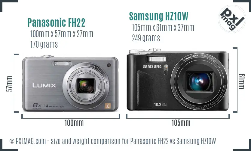 Panasonic FH22 vs Samsung HZ10W size comparison Panasonic FH22 vs Samsung HZ10W size comparison