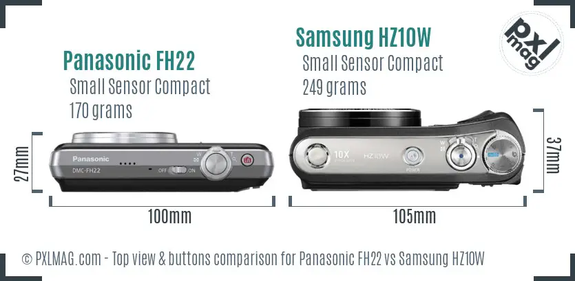 Panasonic FH22 vs Samsung HZ10W top view buttons comparison Panasonic FH22 vs Samsung HZ10W top view buttons comparison
