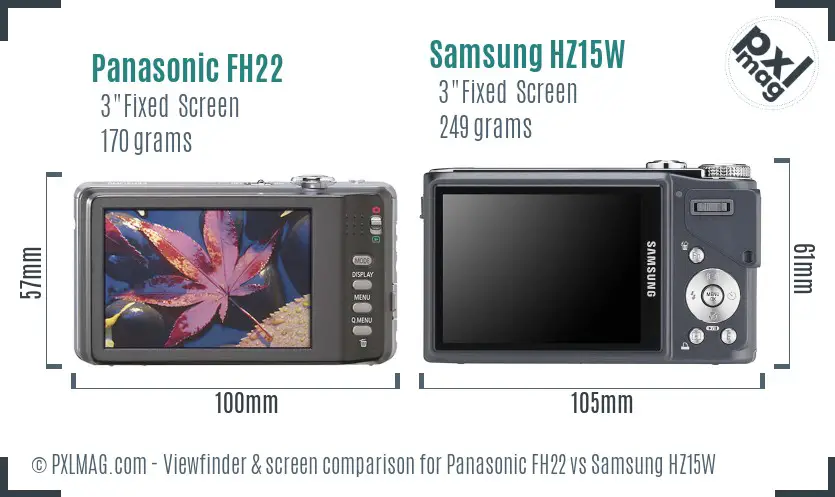 Panasonic FH22 vs Samsung HZ15W Screen and Viewfinder comparison Panasonic FH22 vs Samsung HZ15W Screen and Viewfinder comparison