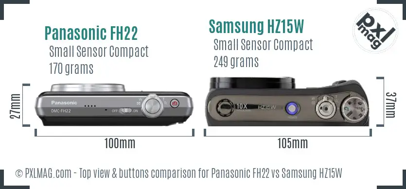 Panasonic FH22 vs Samsung HZ15W top view buttons comparison Panasonic FH22 vs Samsung HZ15W top view buttons comparison