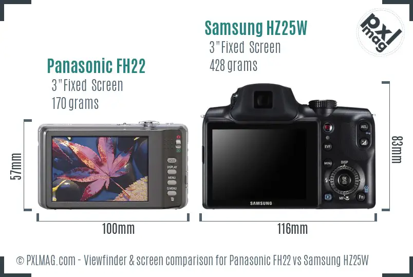Panasonic FH22 vs Samsung HZ25W Screen and Viewfinder comparison