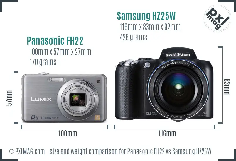 Panasonic FH22 vs Samsung HZ25W size comparison