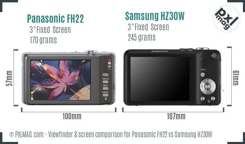 Panasonic FH22 vs Samsung HZ30W Screen and Viewfinder comparison