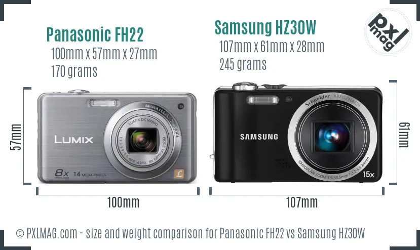 Panasonic FH22 vs Samsung HZ30W size comparison