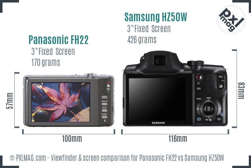Panasonic FH22 vs Samsung HZ50W Screen and Viewfinder comparison