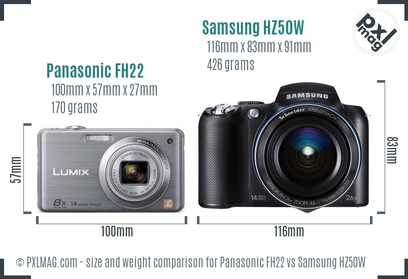 Panasonic FH22 vs Samsung HZ50W size comparison Panasonic FH22 vs Samsung HZ50W size comparison