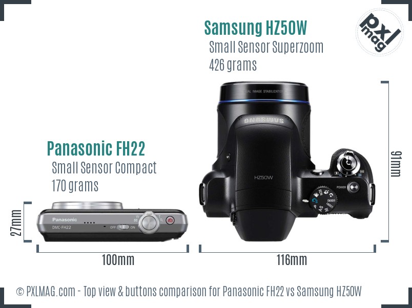 Panasonic FH22 vs Samsung HZ50W top view buttons comparison