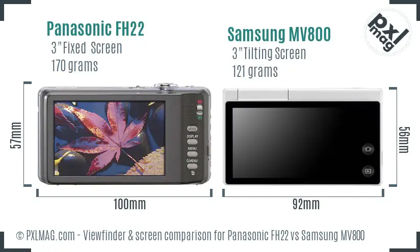 Panasonic FH22 vs Samsung MV800 Screen and Viewfinder comparison