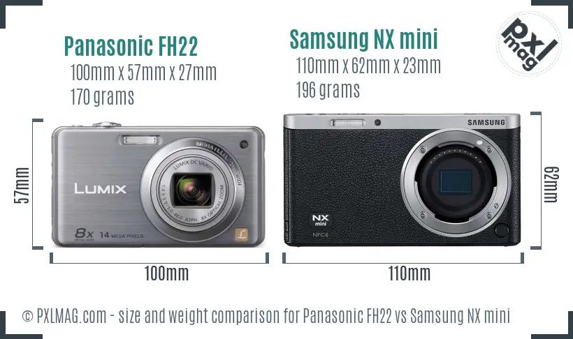 Panasonic FH22 vs Samsung NX mini size comparison