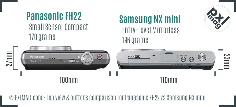 Panasonic FH22 vs Samsung NX mini top view buttons comparison