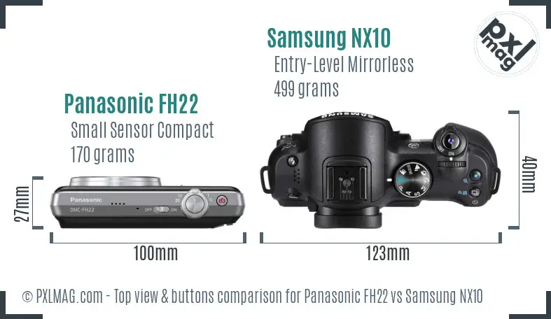 Panasonic FH22 vs Samsung NX10 top view buttons comparison