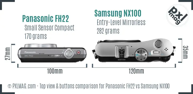 Panasonic FH22 vs Samsung NX100 top view buttons comparison