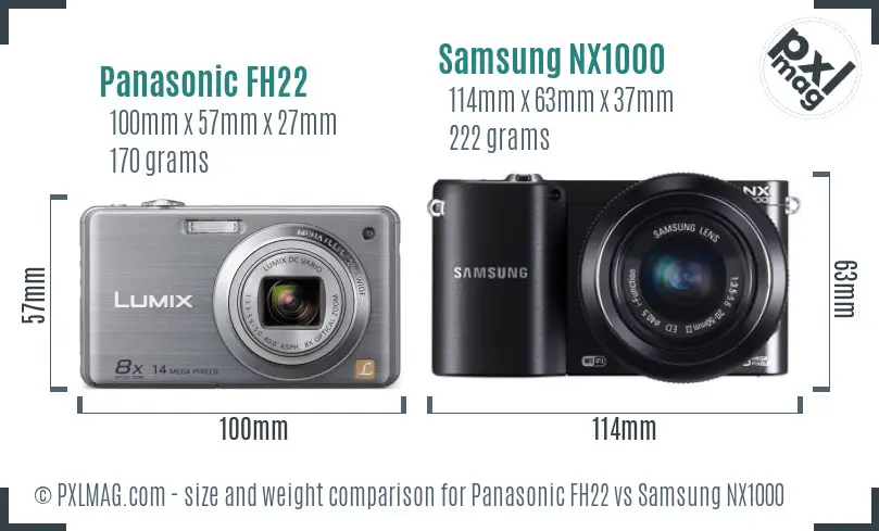 Panasonic FH22 vs Samsung NX1000 size comparison