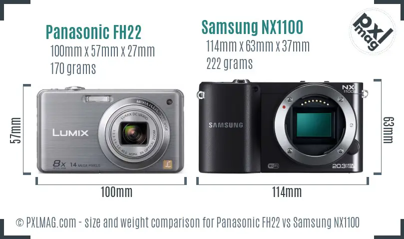 Panasonic FH22 vs Samsung NX1100 size comparison