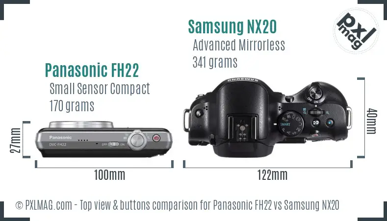 Panasonic FH22 vs Samsung NX20 top view buttons comparison