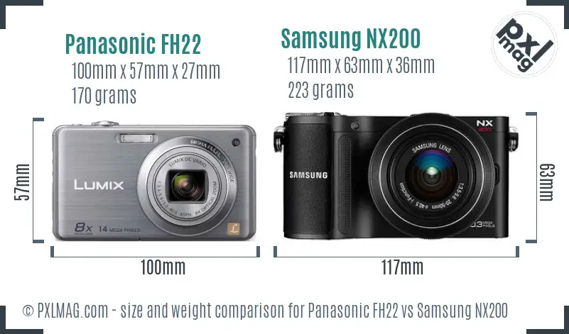 Panasonic FH22 vs Samsung NX200 size comparison