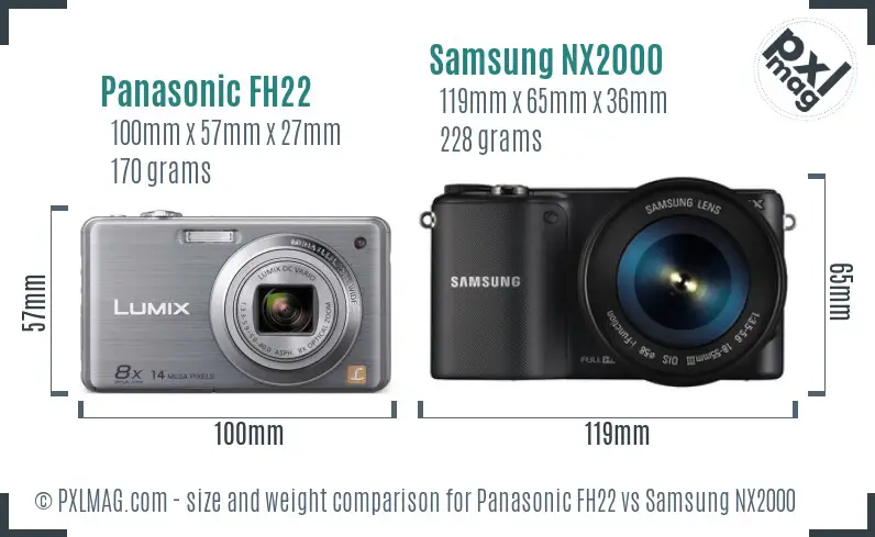 Panasonic FH22 vs Samsung NX2000 size comparison