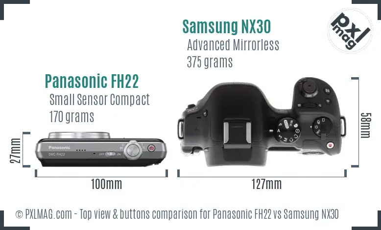 Panasonic FH22 vs Samsung NX30 top view buttons comparison