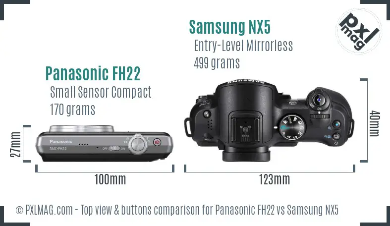Panasonic FH22 vs Samsung NX5 top view buttons comparison Panasonic FH22 vs Samsung NX5 top view buttons comparison