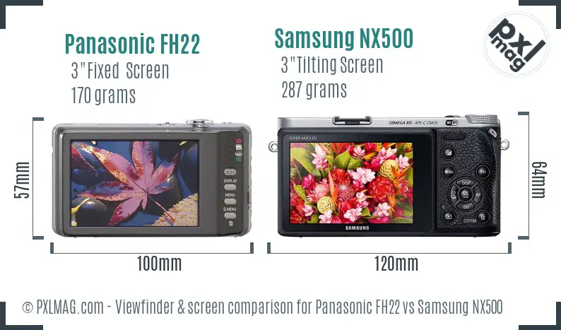 Panasonic FH22 vs Samsung NX500 Screen and Viewfinder comparison
