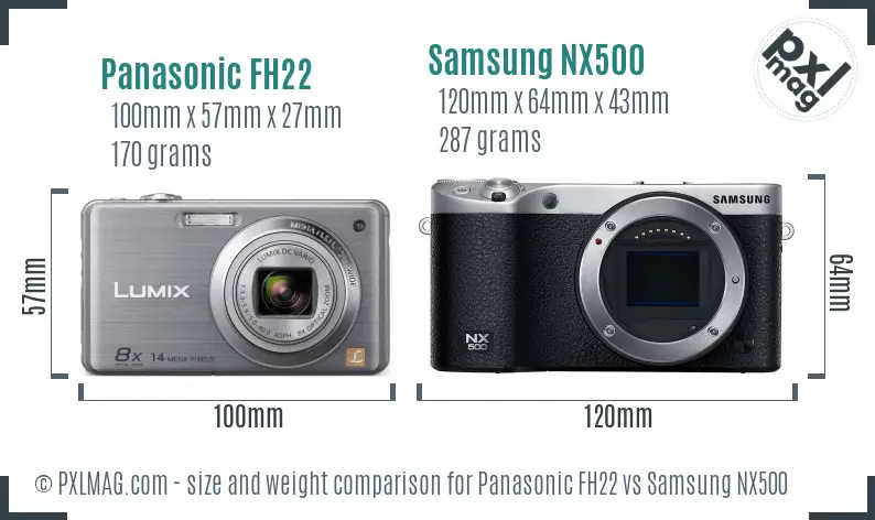 Panasonic FH22 vs Samsung NX500 size comparison