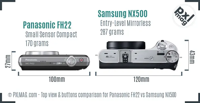 Panasonic FH22 vs Samsung NX500 top view buttons comparison