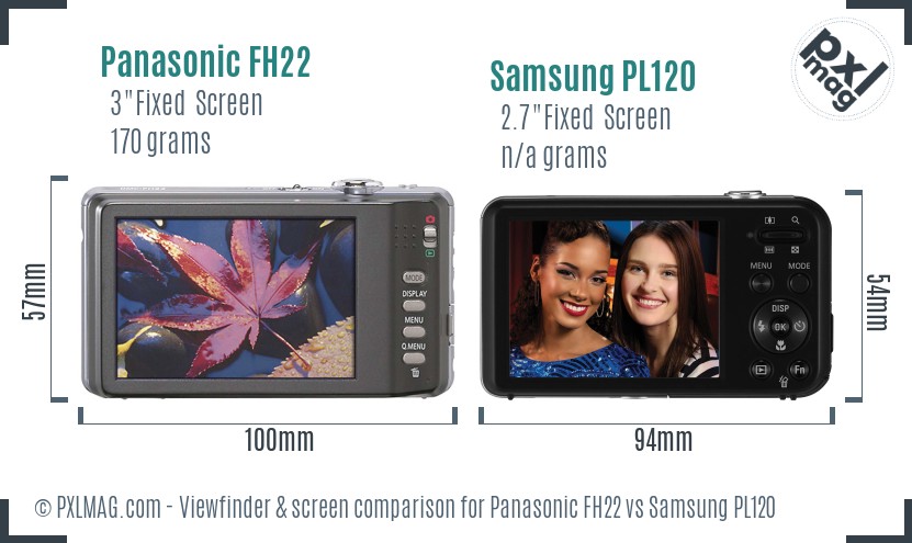 Panasonic FH22 vs Samsung PL120 Screen and Viewfinder comparison