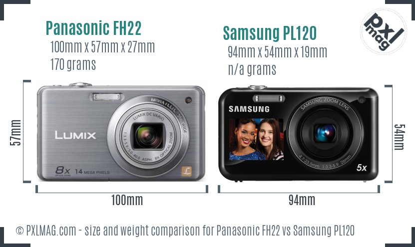Panasonic FH22 vs Samsung PL120 size comparison